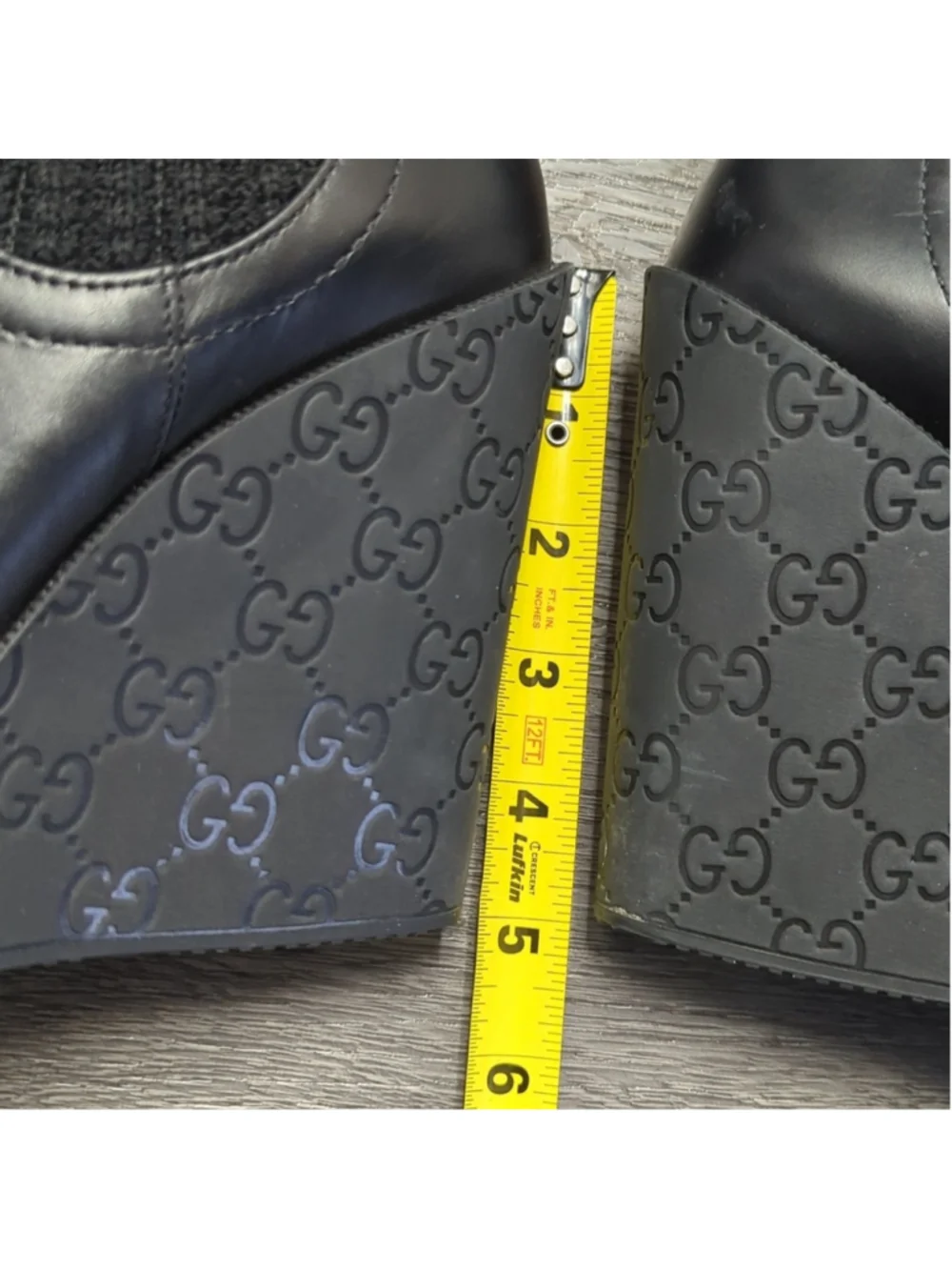 3X HP. GUCCI Black Leather GG Aspen Wool Babylon Knee High Wedge Boots
